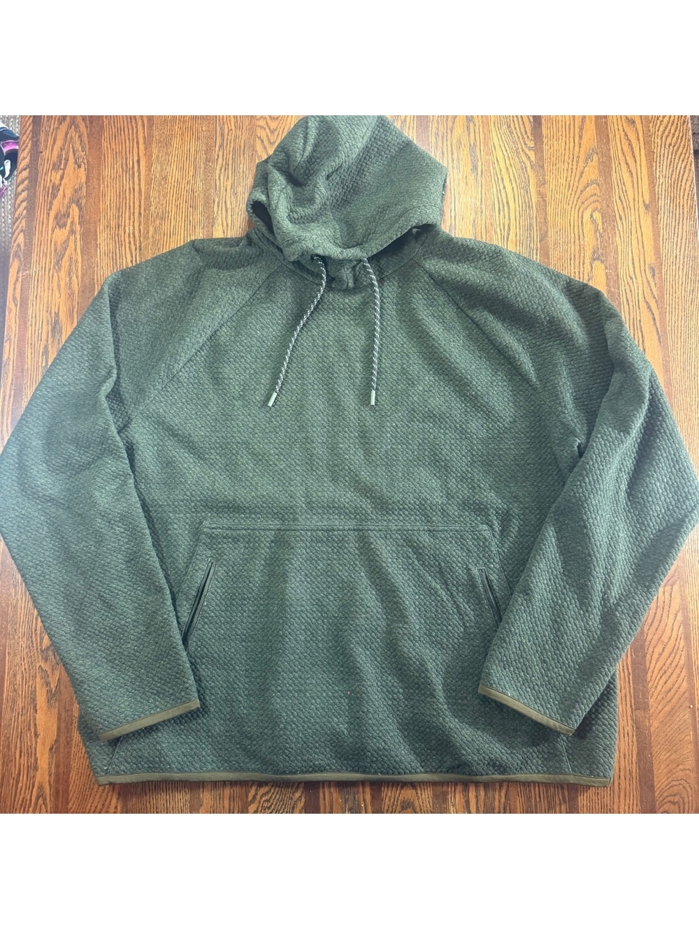 FLX Men XXL Textured Fleece Hoodie Olive Forest Green Pullover Sweatshirt 2XL